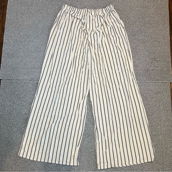 Allegra K Striped Drawstring Waist Wide Leg Pants Womens Size Large Beige NWT - Picture 11 of 11